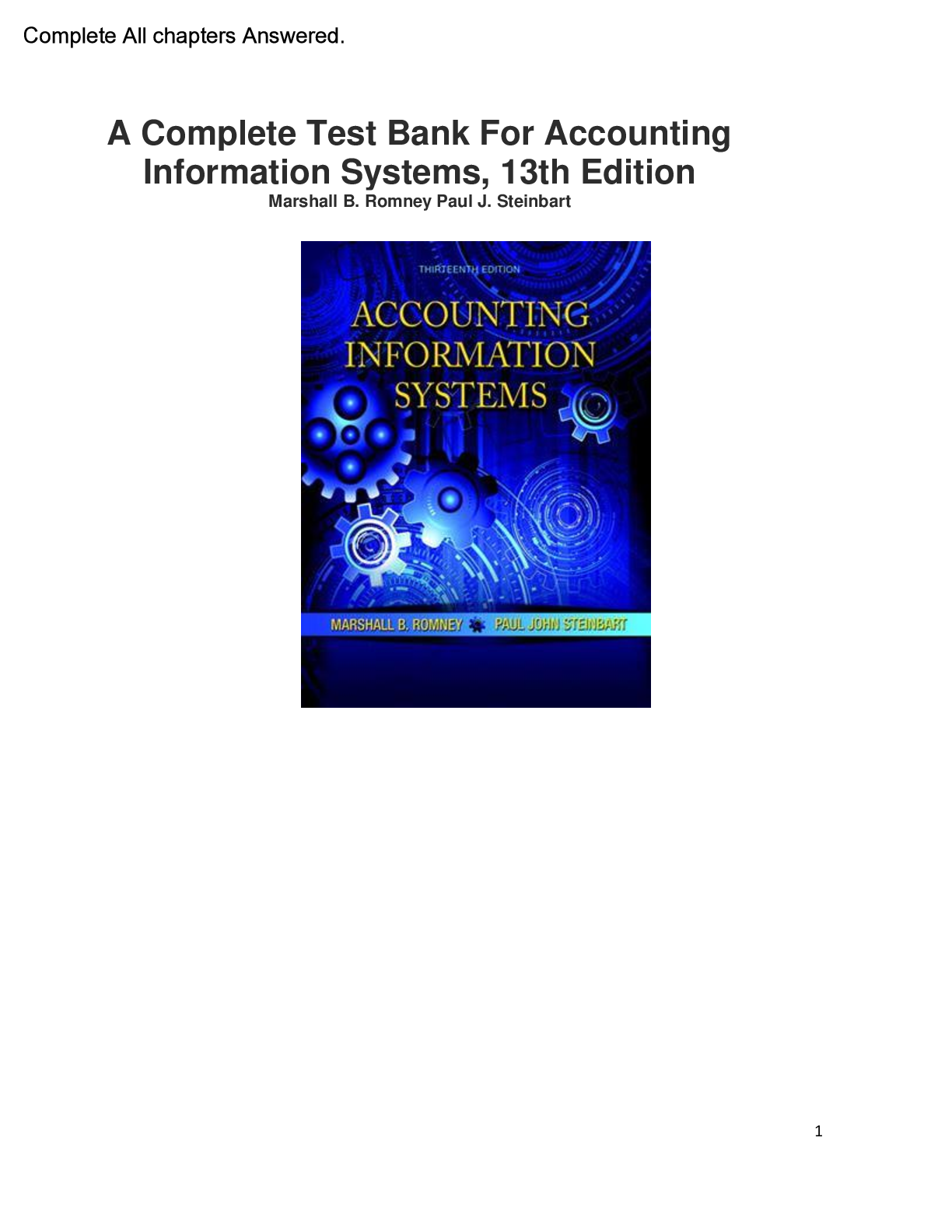 A Complete Test Bank For Accounting Information Systems, 13th Edition Marshall B. Romney Paul J. Steinbart